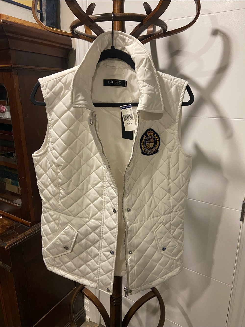 Lauren Ralph Lauren Cream Quilted Crest Vest